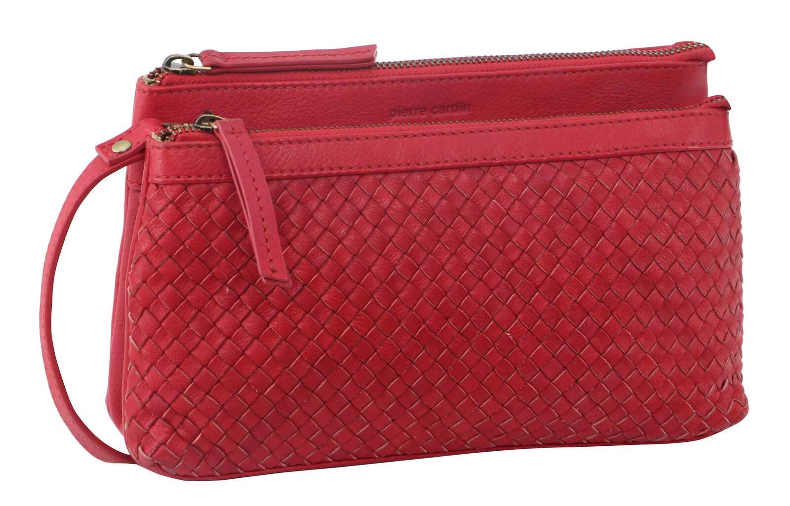 3PC Set Pierre Cardin Womens Woven Leather Cross-Body Bags + Backpack - Red