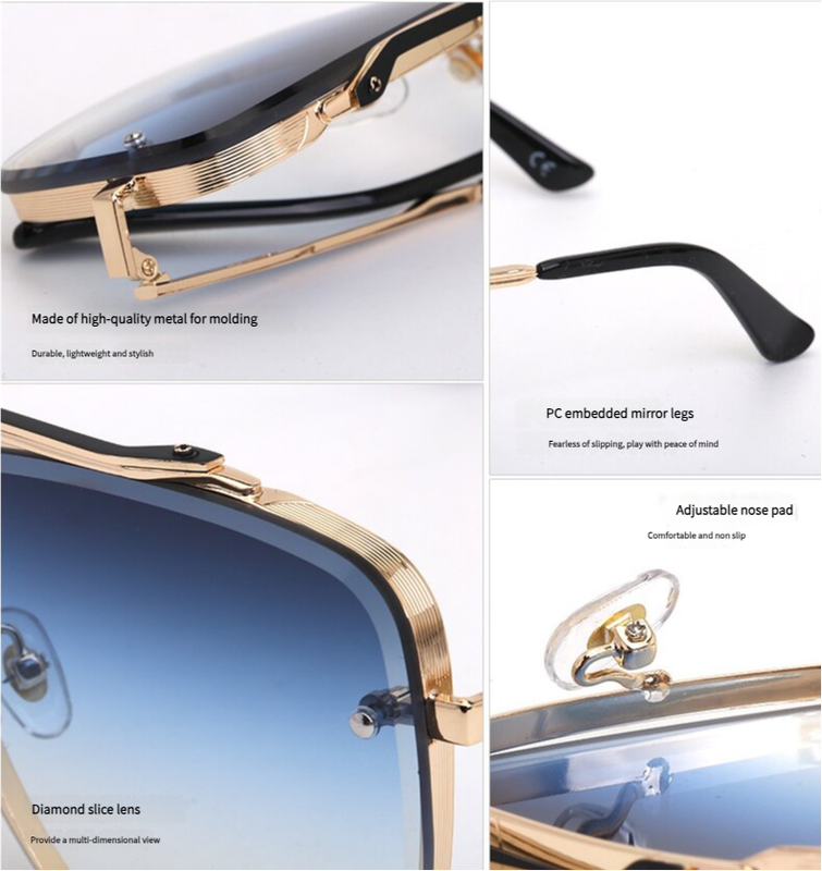 Grey Blue Sunglasses,Fashionable Men's Metal, UV400 Gradient Lenses for Timeless Style