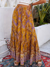 Plus Size Boho Skirt, Women's Plus Paisley Print Ruffle Hem High Rise Pleated Maxi Skirt