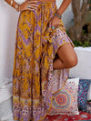 Plus Size Boho Skirt, Women's Plus Paisley Print Ruffle Hem High Rise Pleated Maxi Skirt
