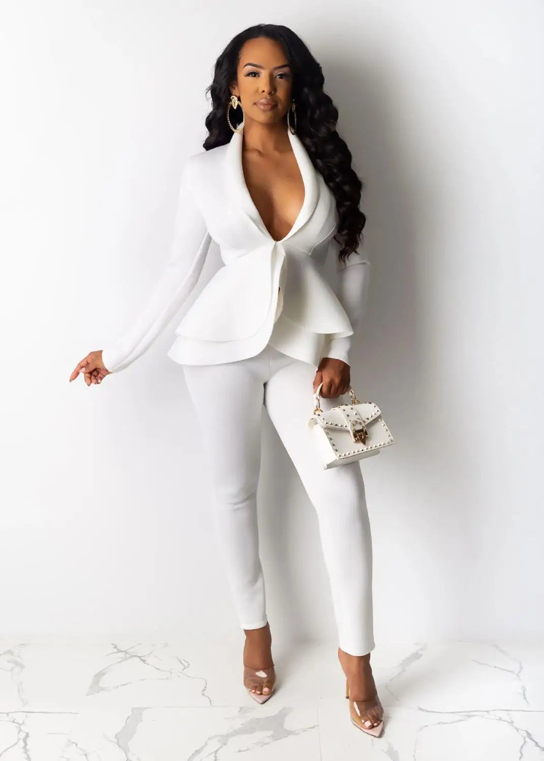 New Women Winter Women's Set Tracksuit Full Sleeve Ruffles Blazers Pencil Pants Suit Two Piece Set Office Lady Outfits Uniform