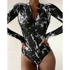 Summer Print Zipper One Piece Swimsuit Closed Long Sleeve Swimwear Sports Surfing Women's Swimming Bathing Suit Beach Bather