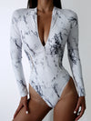 Summer Print Zipper One Piece Swimsuit Closed Long Sleeve Swimwear Sports Surfing Women's Swimming Bathing Suit Beach Bather