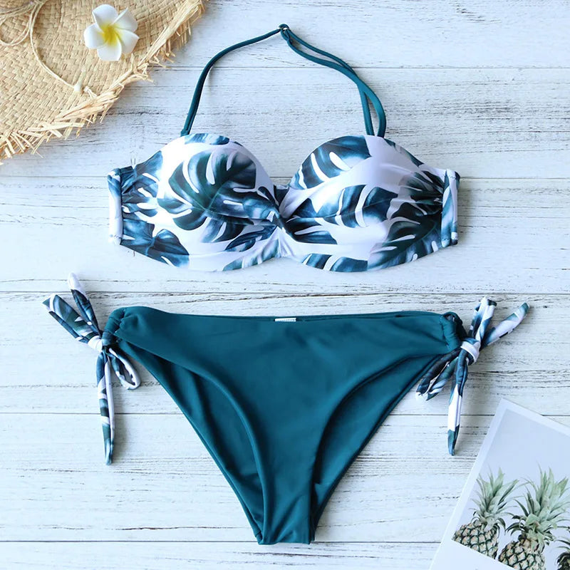 Leaves Print Bikini Swimsuit Women Push Up Bikini Set Swimwear Bathing Suit Brazilian Biquini Female 2022 NEW