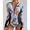 Summer Print Zipper One Piece Swimsuit Closed Long Sleeve Swimwear Sports Surfing Women's Swimming Bathing Suit Beach Bather