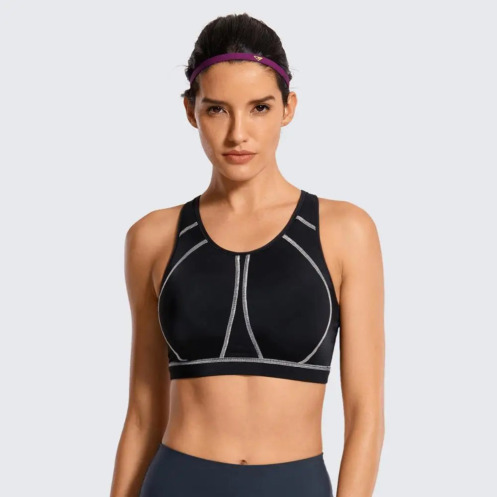 SYROKAN Women's High Impact Padded Supportive Wirefree Full Coverage Sports Bra Female New Top Bralette Underwear Athletic