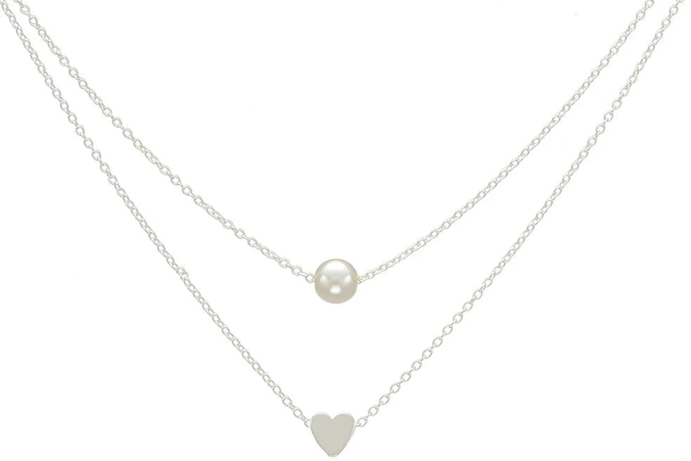 Sweet Double Layers Imitation Pearls Heart-shaped Pendant Necklace