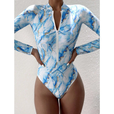 One-Piece Swimsuit For Sports Surfing Long Sleeve Swimwear 2025 New Women's Bodysuit Swimming Bathing Suit Beachwear Pool Bather