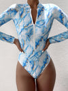 Summer Print Zipper One Piece Swimsuit Closed Long Sleeve Swimwear Sports Surfing Women's Swimming Bathing Suit Beach Bather