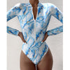 Summer Print Zipper One Piece Swimsuit Closed Long Sleeve Swimwear Sports Surfing Women's Swimming Bathing Suit Beach Bather