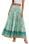 New Printed Swing Skirt Women's, Bohemian Casual High Waist Long Dress Beach Dress Spring Summer