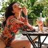 ZAFUAZ 2023 Surfing One Piece Swimsuit Monokini Swimwear Female Sport Long Sleeve Blue Print Swimming Women Bathing Suit Beach