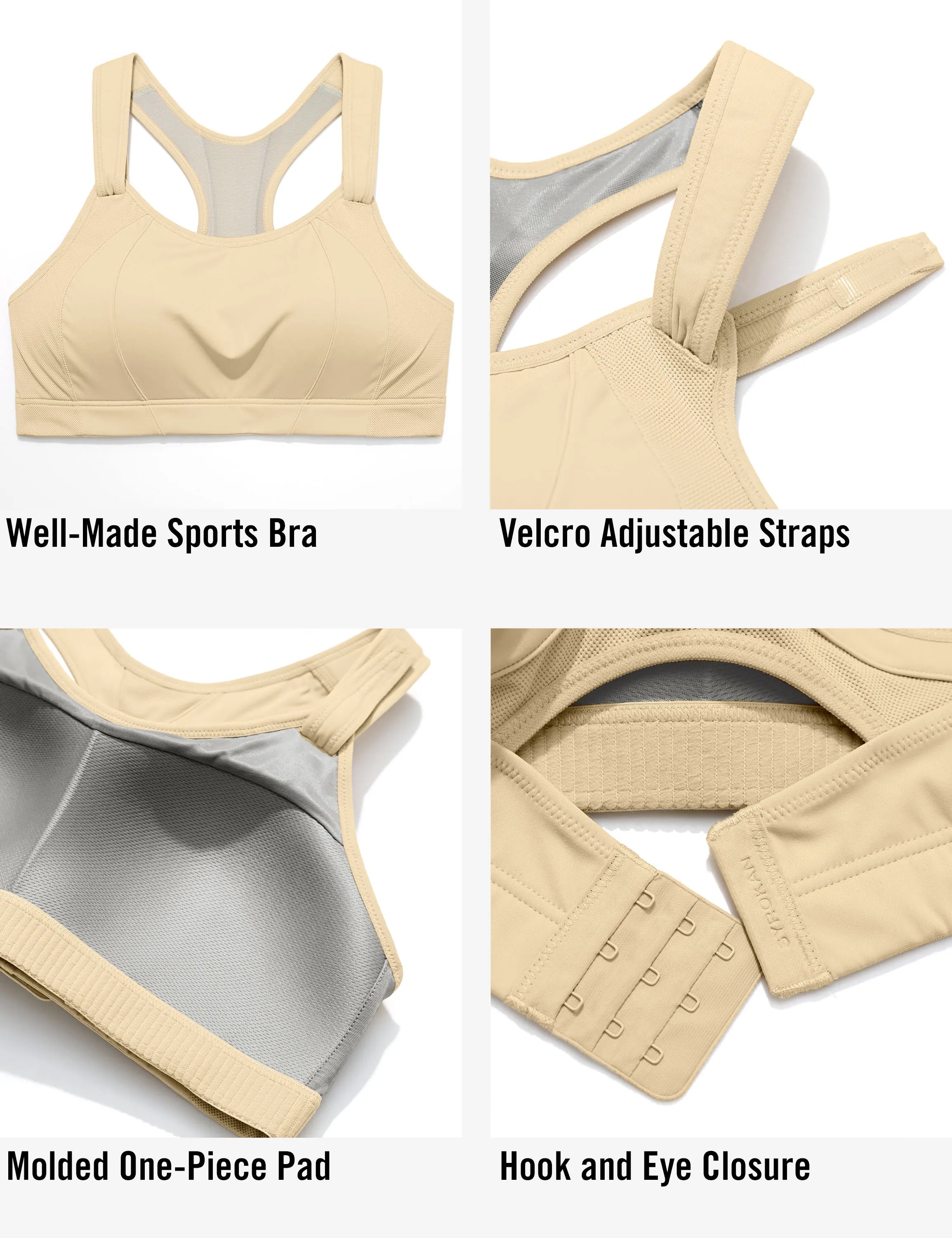 SYROKAN Sports Bra Front Adjustable High Impact Support  Lightly Padded Wireless Racerback Workout Running Brassiere Tops Bras