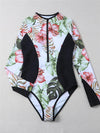 Floral Printed Surf Swimwear Women 2023 Zipper Long Sleeve Swimsuit One Piece Bodysuit Bathers Rashguard Sports Diving Clothes