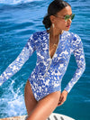 New Sexy Long Sleeves Women Swimsuit 2024 Surf Wear Sport Style Lady Zipper Monikini Bathing Suit Swimwear Female Beachwear