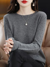 Fashion 100% Merino Wool Sweater Elegant Cashmere Pullover Women O-Neck Long Sleeve Knitwear Basic Clothing  Jumper Tops