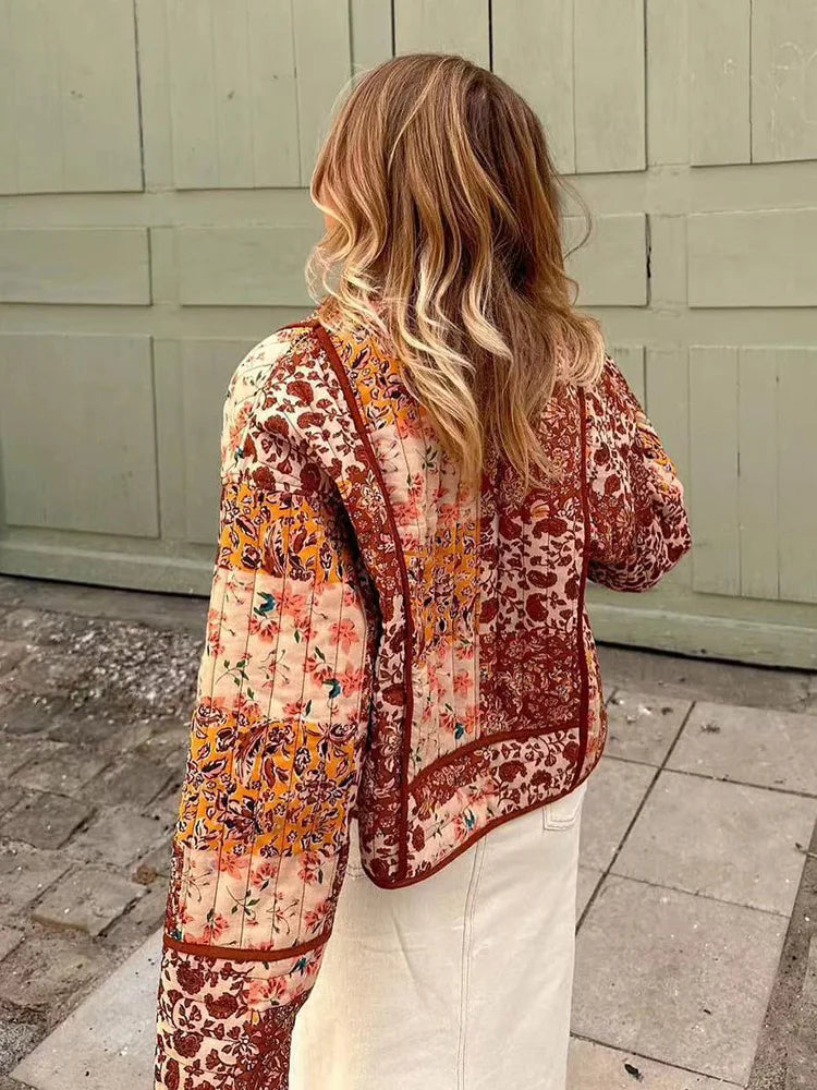 Fashion Floral Print Cotton Coat