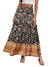 New Printed Swing Skirt Women's, Bohemian Casual High Waist Long Dress Beach Dress Spring Summer