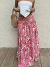 Vacation Style Stretchy Waist Long Maxi Skirt - Flowy Beach Skirt with Elastic Waistband