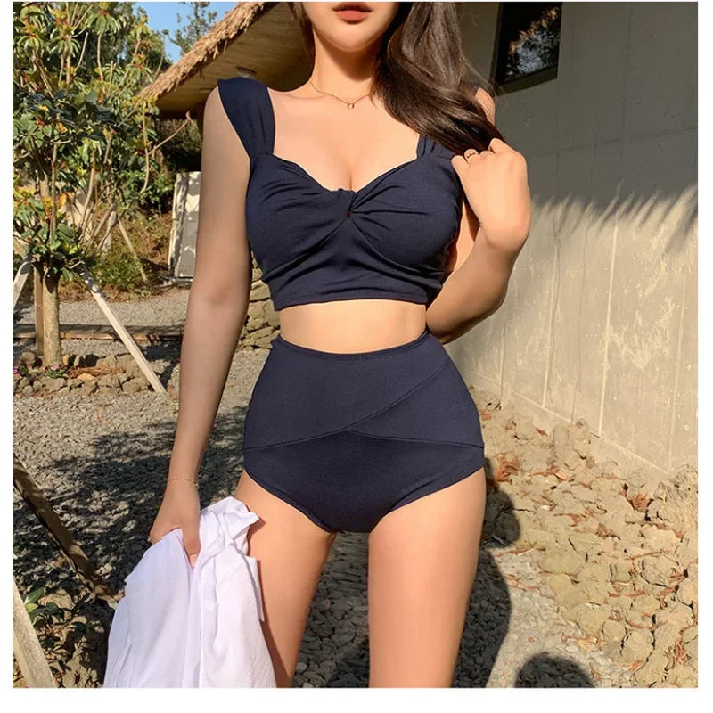 2023 Woman Two-Piece Set Triangle BikiniS High Waist Swimsuit Korean Women's Solid Bikini Hot Spring Bathing Suit