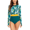 Women Print Long Sleeve One Piece Swimsuit Zipper Swimwear Bathing Suit Sexy Beach Wear Vintage Bodysuit Surfing Swim Suits
