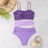 New Shiny Purple Contrast Swimsuit 2023 Women Halter Hollow Out Patchwork One Piece Swimwear Beach Bathing Suit Pleate Monokini