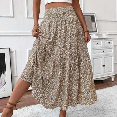 Women New Classic Printed Skirt Retro High Waist Long Skirt Casual Stylish Loose Beach Skirt Elegant Ladies Floral Pleated Skirt