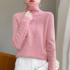 High Neck Hollow Wool Sweater Women Long Sleeved Solid Color Warm And Elegant Pullover For AutumnWinter 100% Merino Wool Jumper