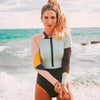 Women Print Long Sleeve One Piece Swimsuit Zipper Swimwear Bathing Suit Sexy Beach Wear Vintage Bodysuit Surfing Swim Suits