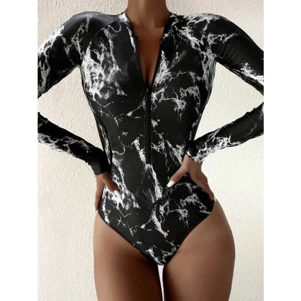 New One-Piece Swimsuit Closed Long Sleeve Swimwear For Sports Surfing Bodysuit Women Swimming Bathing Suit Beachwear Pool Bather