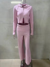 Autumn Knitted Hooded Zipper Jackets 2 Piece Pant Set Outfits Women Coats Hoodie Tracksuit Sexy Elegant Pink Two Piece Sets