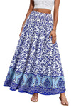 New Printed Swing Skirt Women's, Bohemian Casual High Waist Long Dress Beach Dress Spring Summer