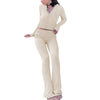Women Fall 2 Piece Outfits Ribbed Knit Slim Fit Long Sleeve Zip Up Crop Jacket Skinny Flare Pants Loungewear Sets