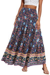 New Printed Swing Skirt Women's, Bohemian Casual High Waist Long Dress Beach Dress Spring Summer