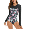 Women Print Long Sleeve One Piece Swimsuit Zipper Swimwear Bathing Suit Sexy Beach Wear Vintage Bodysuit Surfing Swim Suits