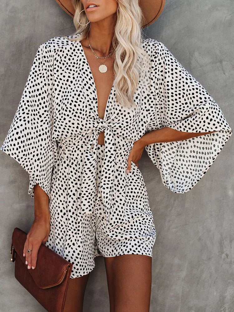 Leopard Print Bowknot Romper