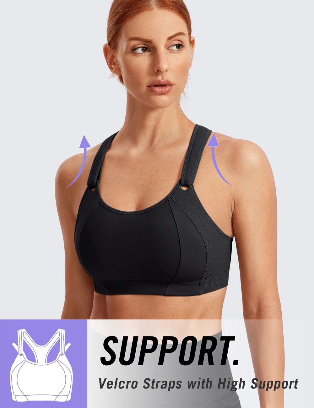 SYROKAN Sports Bra Front Adjustable High Impact Support  Lightly Padded Wireless Racerback Workout Running Brassiere Tops Bras