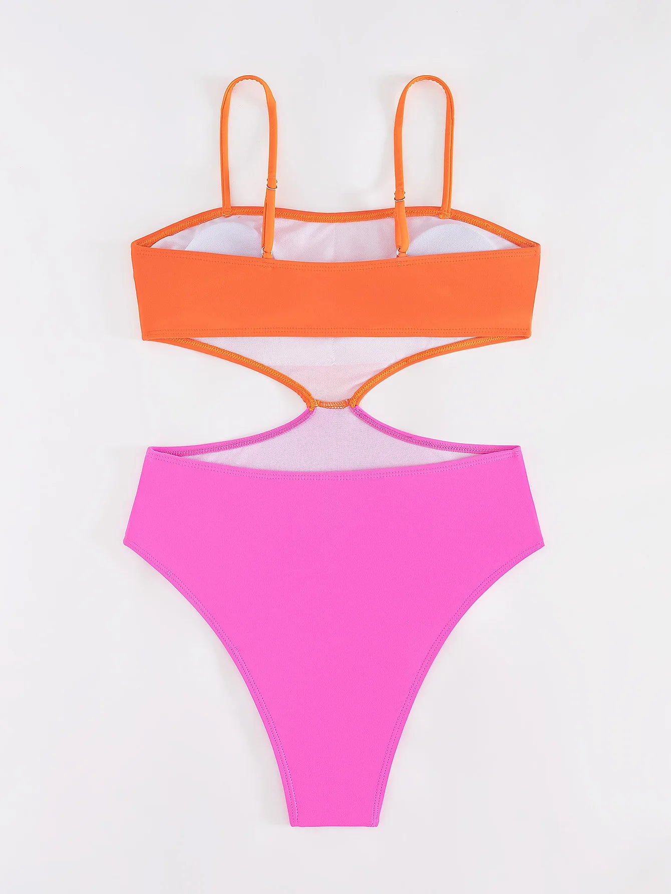 Sexy Orange Pink Patchwork Swimwear Women Contrast Hollow Out Backless High Waist Bikini 2024 Bathing Suit One Piece Swimsuit