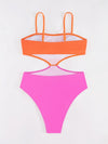 Sexy Orange Pink Patchwork Swimwear Women Contrast Hollow Out Backless High Waist Bikini 2024 Bathing Suit One Piece Swimsuit
