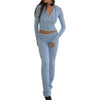 Women Fall 2 Piece Outfits Ribbed Knit Slim Fit Long Sleeve Zip Up Crop Jacket Skinny Flare Pants Loungewear Sets