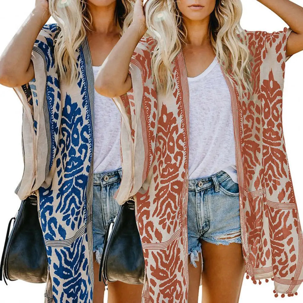 Swimsuit Cover Up All-matched Tassle Ball Breathable Fashionable Summer Open Front Cardigan Swimsuit Cardigan Anti-UV