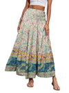 New Printed Swing Skirt Women's, Bohemian Casual High Waist Long Dress Beach Dress Spring Summer