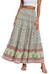 New Printed Swing Skirt Women's, Bohemian Casual High Waist Long Dress Beach Dress Spring Summer