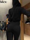 kliou Wild Casual Women Autumn 2 Piece Set New Matching Outfits Sporty Hooded Zip-up Crop Tops+Bandage Straight Pants Tracksuits