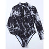 Summer Print Zipper One Piece Swimsuit Closed Long Sleeve Swimwear Sports Surfing Women's Swimming Bathing Suit Beach Bather