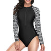 Women Print Long Sleeve One Piece Swimsuit Zipper Swimwear Bathing Suit Sexy Beach Wear Vintage Bodysuit Surfing Swim Suits