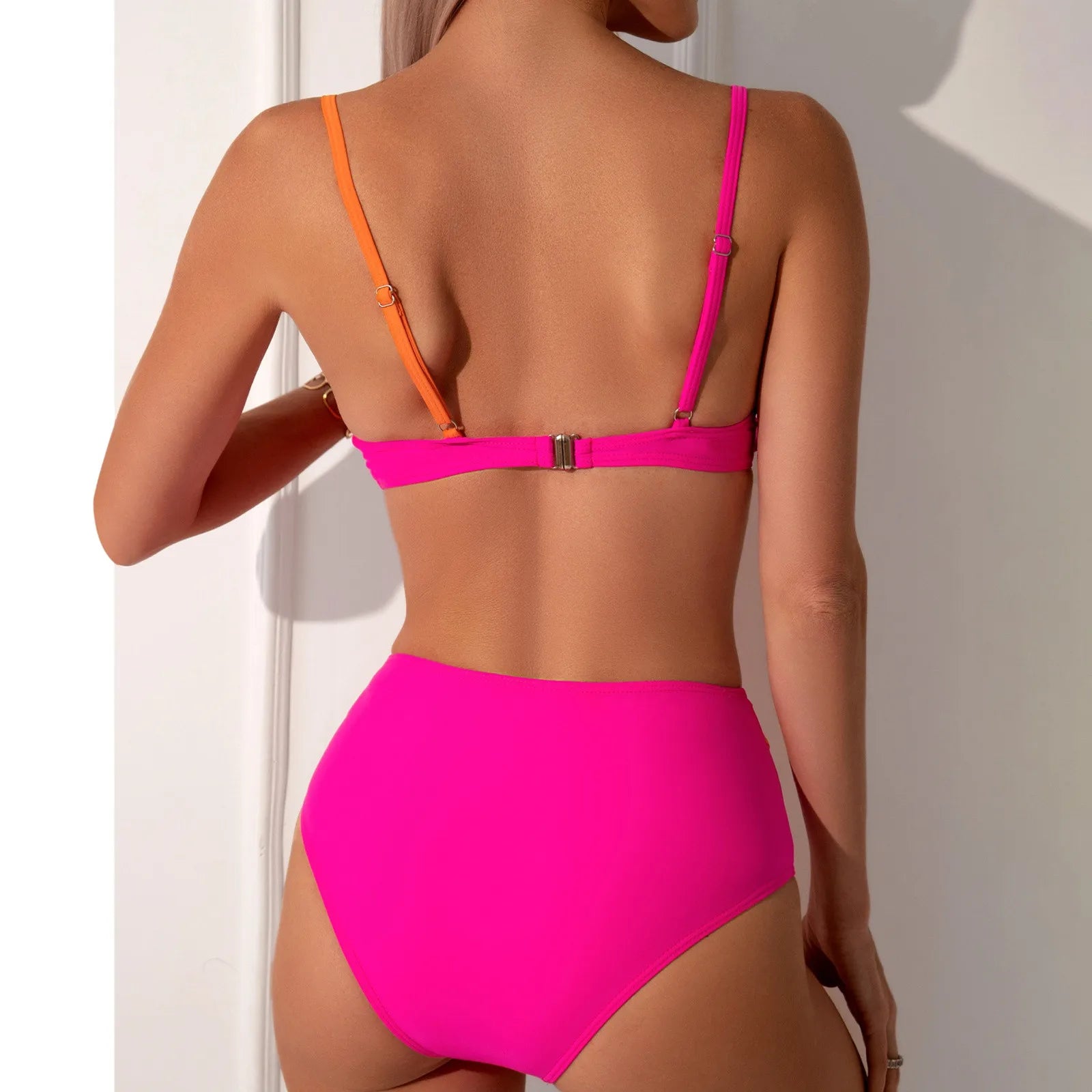 2 Pieces Ombre Lace Up Bikini 2024 Swimsuit Women Sexy Swimwear Female Padded Bathers Bathing Swimming Suit Beachwear Summer