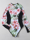 Floral Printed Surf Swimwear Women 2023 Zipper Long Sleeve Swimsuit One Piece Bodysuit Bathers Rashguard Sports Diving Clothes