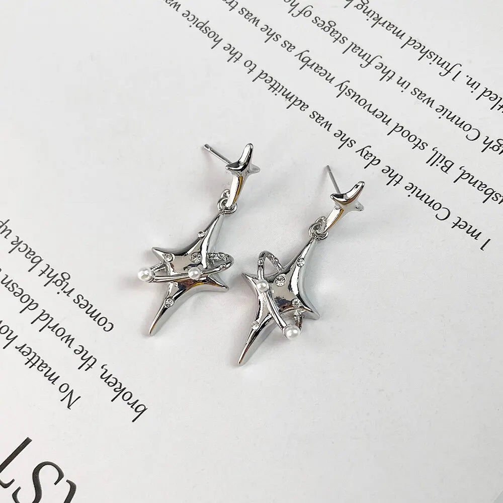 Exquisite Star Pearl Drop Dangle Earrings