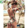 MUOLUX One Piece Swimwear Women Swimsuit 2024 bikini Floral Print Long Sleeves Rash Guard Surfing Monokini Bathing Suit Beach